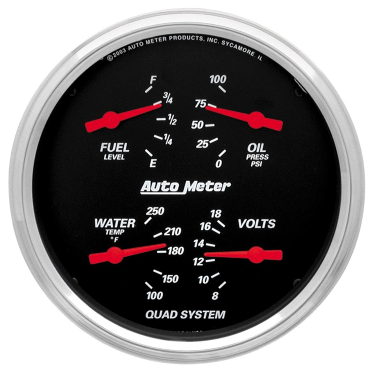 Autometer Designer Black 5in Quad Gauge - Fuel Level / Oil Pressure / Water Temperature / Voltmeter - 1410