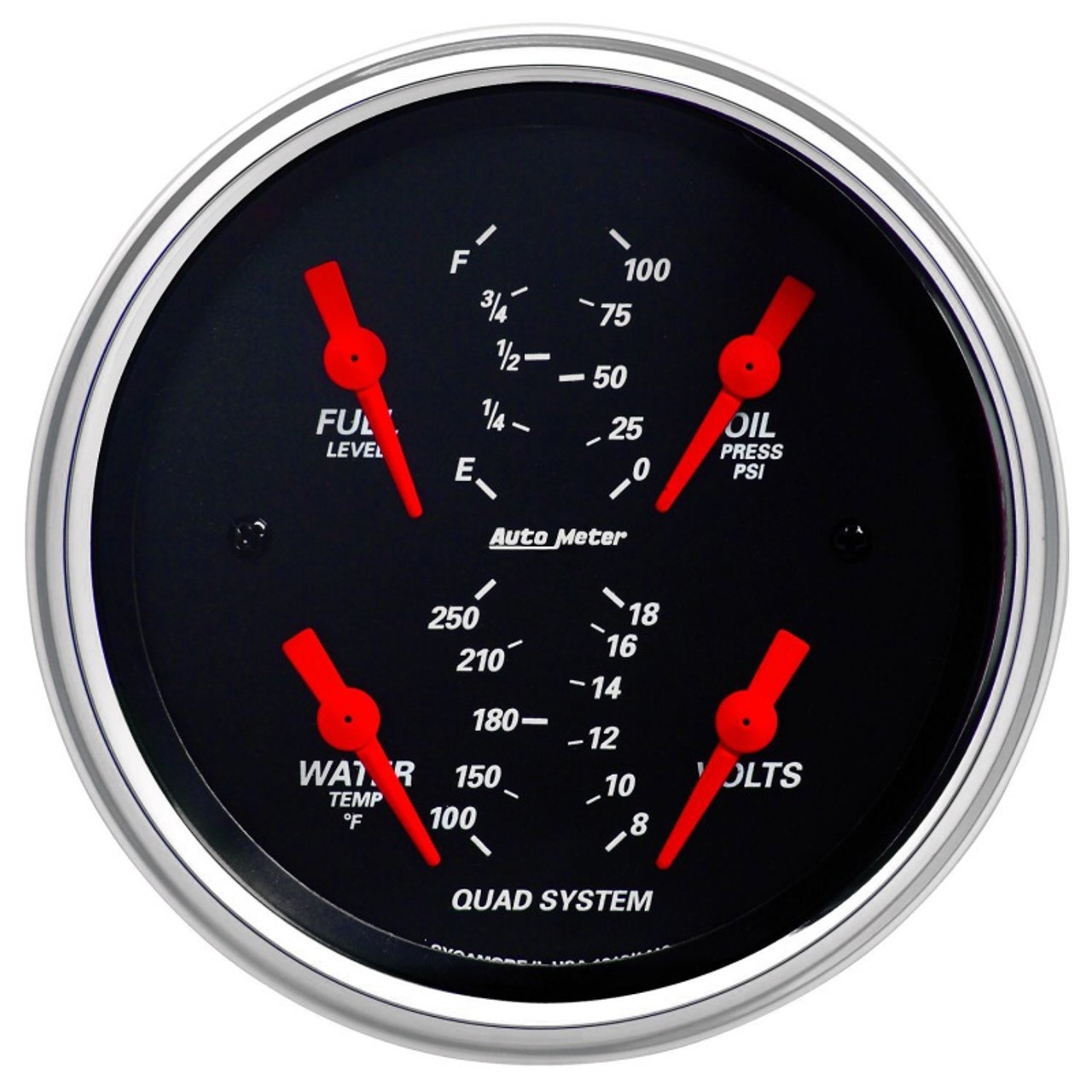 Autometer Designer Black 3-3/8in Quad Gauge - Fuel Level/Oil Pressure/Water Temperature/Voltmeter - 1412