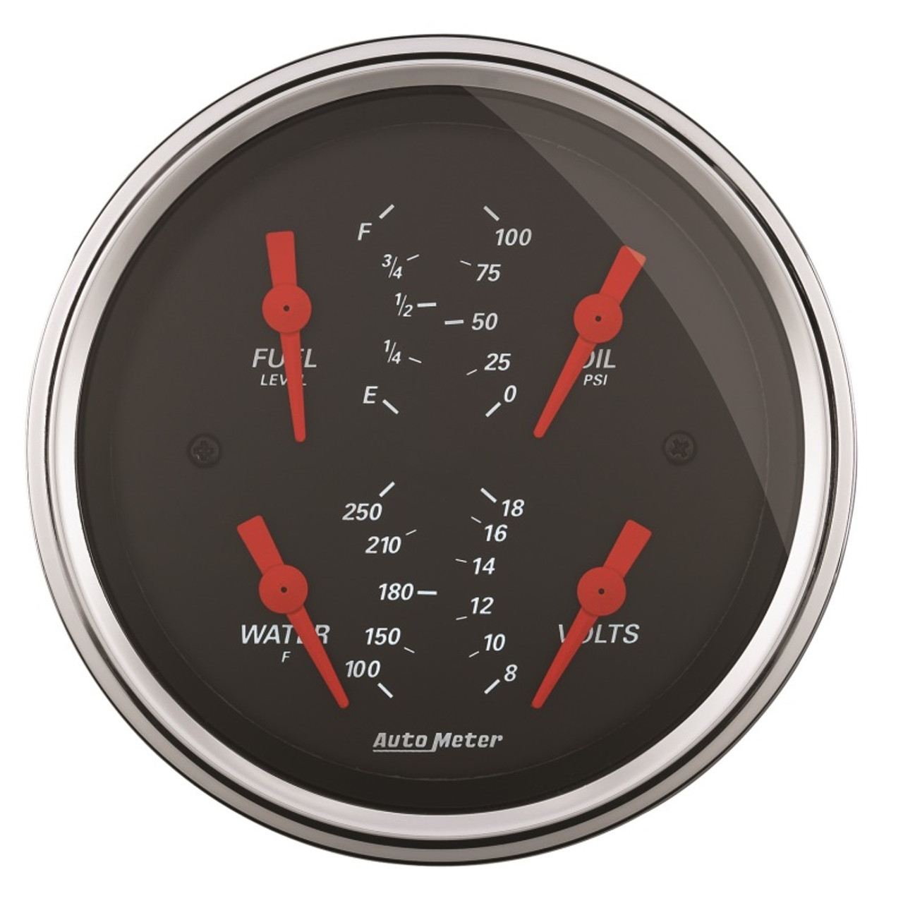 Autometer Designer Black 3.375in Quad Gauge - Fuel Level / Oil Pressure / Water Temp. / Voltmeter - 1414
