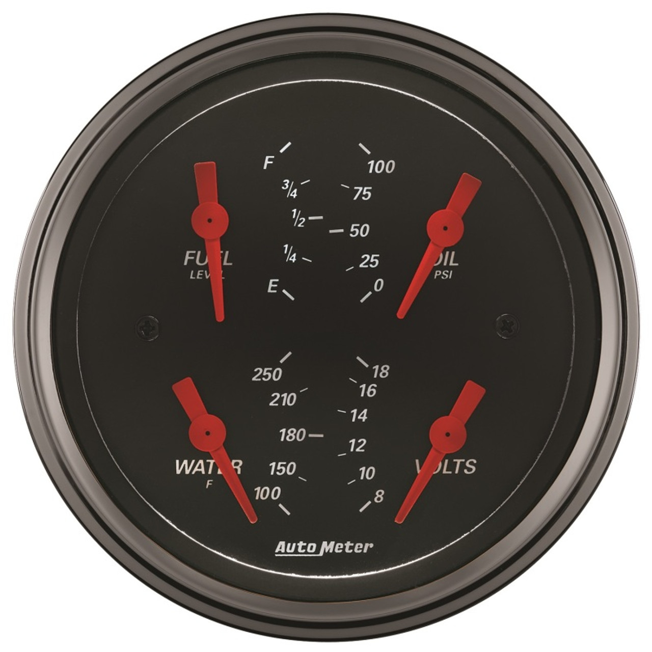Autometer Designer Black 3.375in Quad Gauge - Fuel Level / Oil Pressure / Water Temp. / Voltmeter - 1414