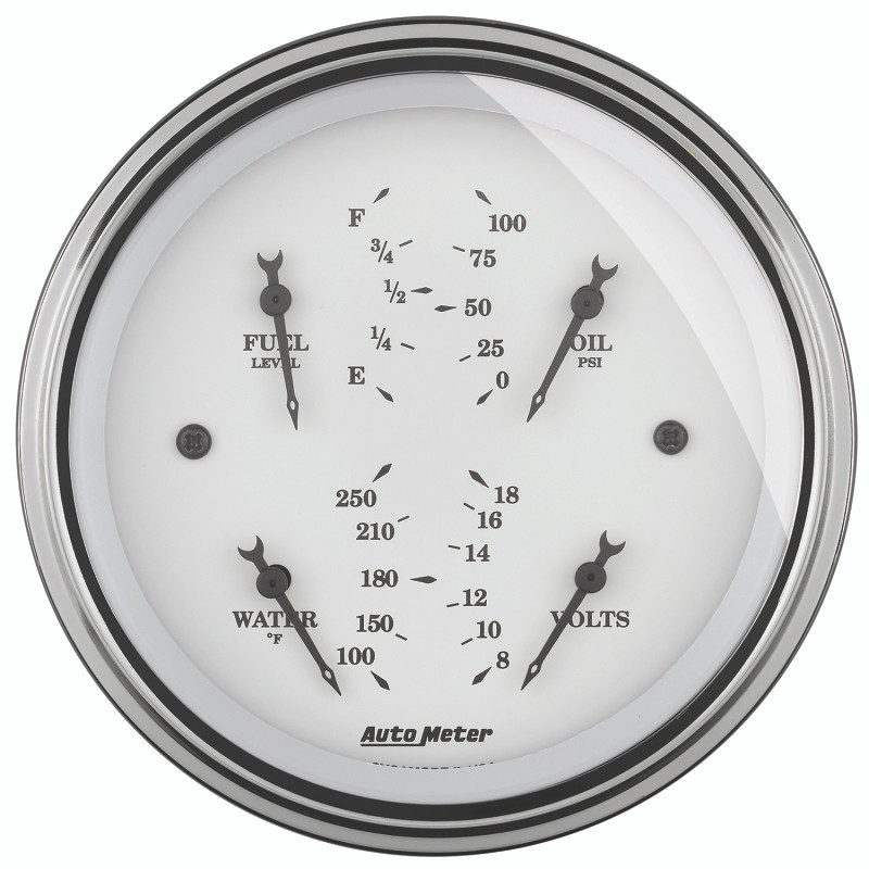 AutoMeter Gauge Quad 3-3/8in. 0 Ohm(e) to 90 Ohm(f)Elec Old Tyme White - 1614
