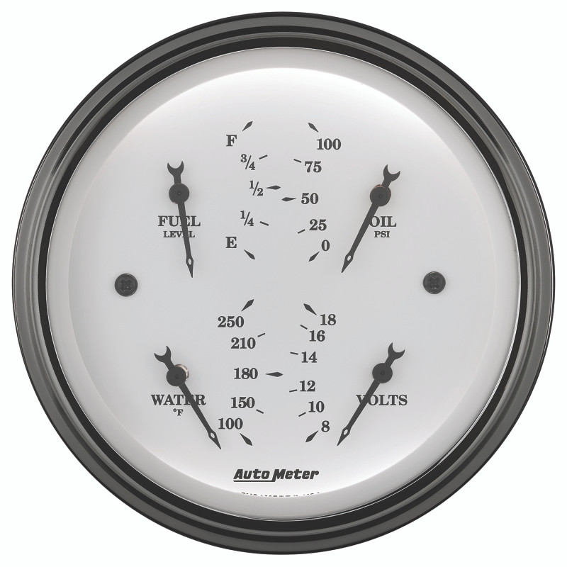 AutoMeter Gauge Quad 3-3/8in. 0 Ohm(e) to 90 Ohm(f)Elec Old Tyme White - 1614