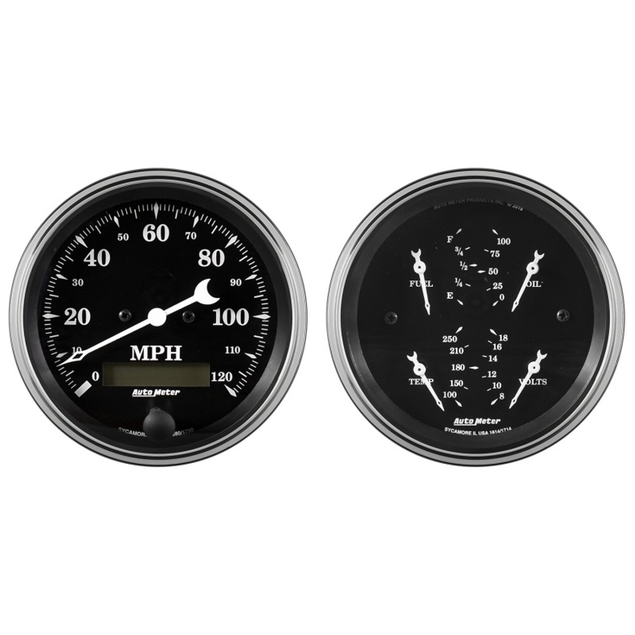 Auto Meter Gauge Kit 2 pc. Quad & Speedometer 3 3/8in Old Tyme Black - 1700