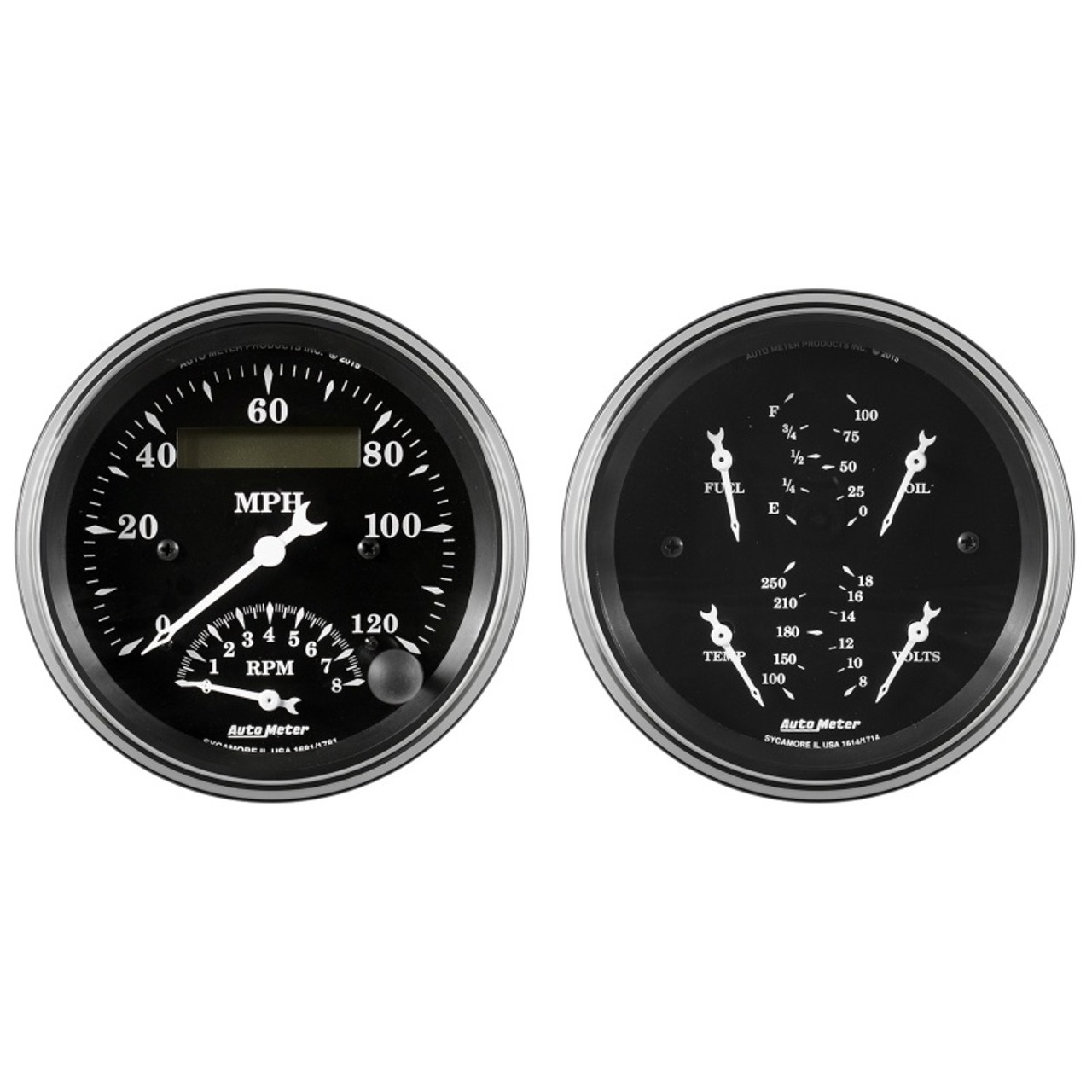 Auto Meter Gauge Kit 2 pc. Quad & Tach/Speedo 3 3/8in Old Tyme Black - 1720