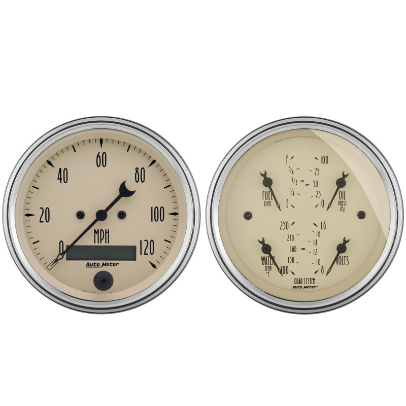 AutoMeter Gauge Kit 2 Pc. Quad & Speedometer 3-3/8in. Antique Beige - 1800