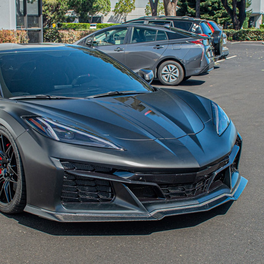 EOS 3 Piece Front Splitter - Carbon Fiber - C8 Corvette Z06 (FLIP-683-BKCF)