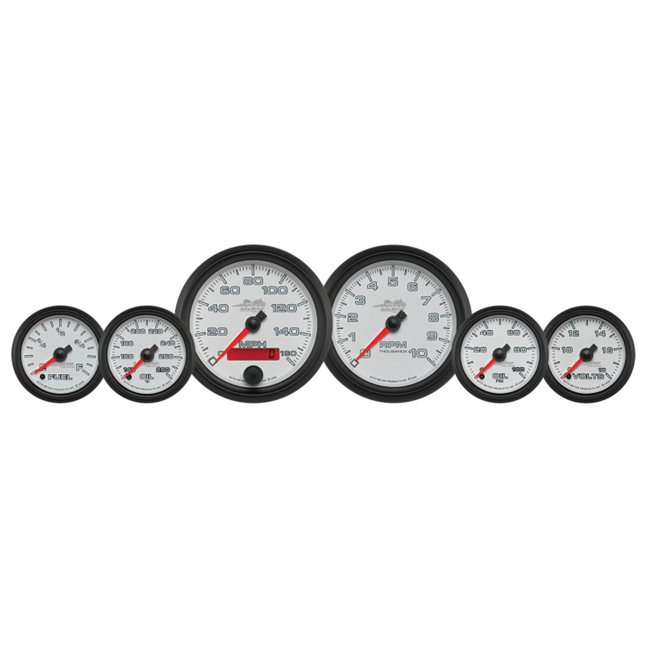 Autometer Pro-Cycle Gauge Kit 6 Pc. Kit 3 3/8in & 2 1/16in Bagger White - 19501