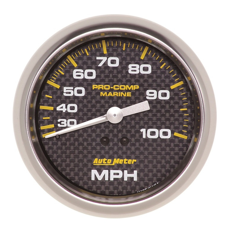 Autometer Marine Carbon Fiber 3-3/8in 100 MPH Mechanical Speedometer Gauge - 200754-40