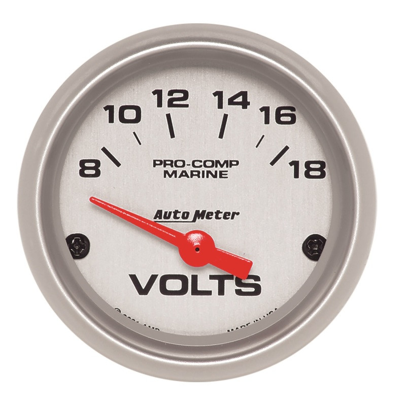 Autometer Voltmeter 2-1/16in 18V Electric Marine Silver Ultra-Lite Gauge - 200756-33