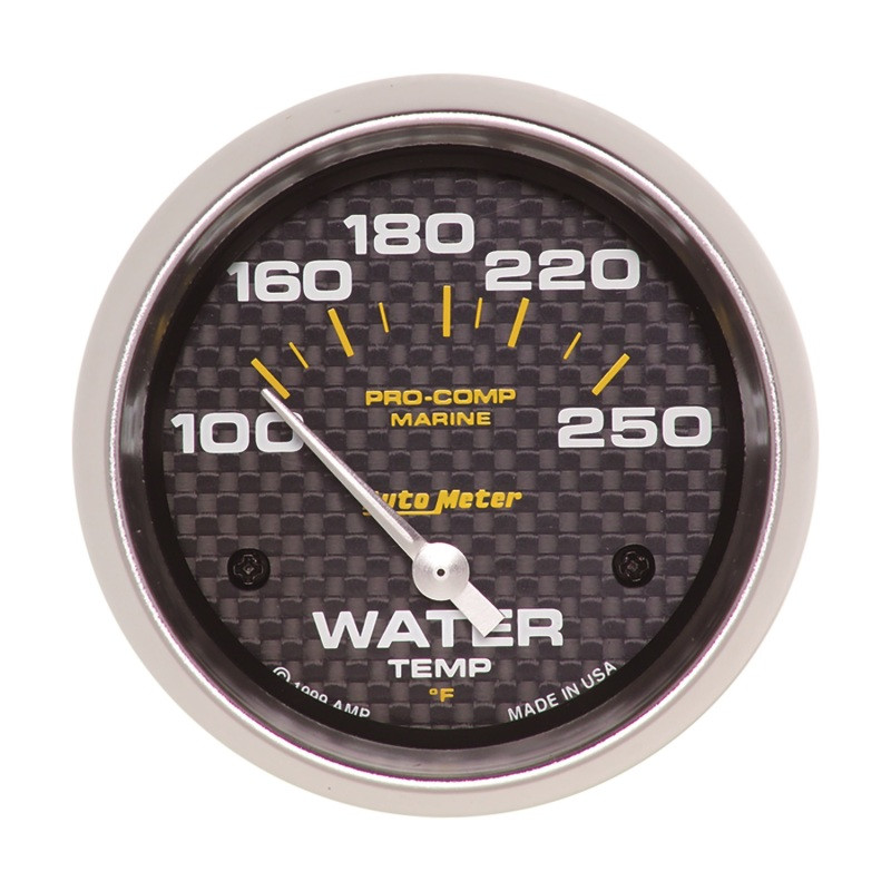 Autometer Marine Carbon Fiber 2-5/8in Electric Water Temperature Gauge 100-250 Deg F - 200763-40
