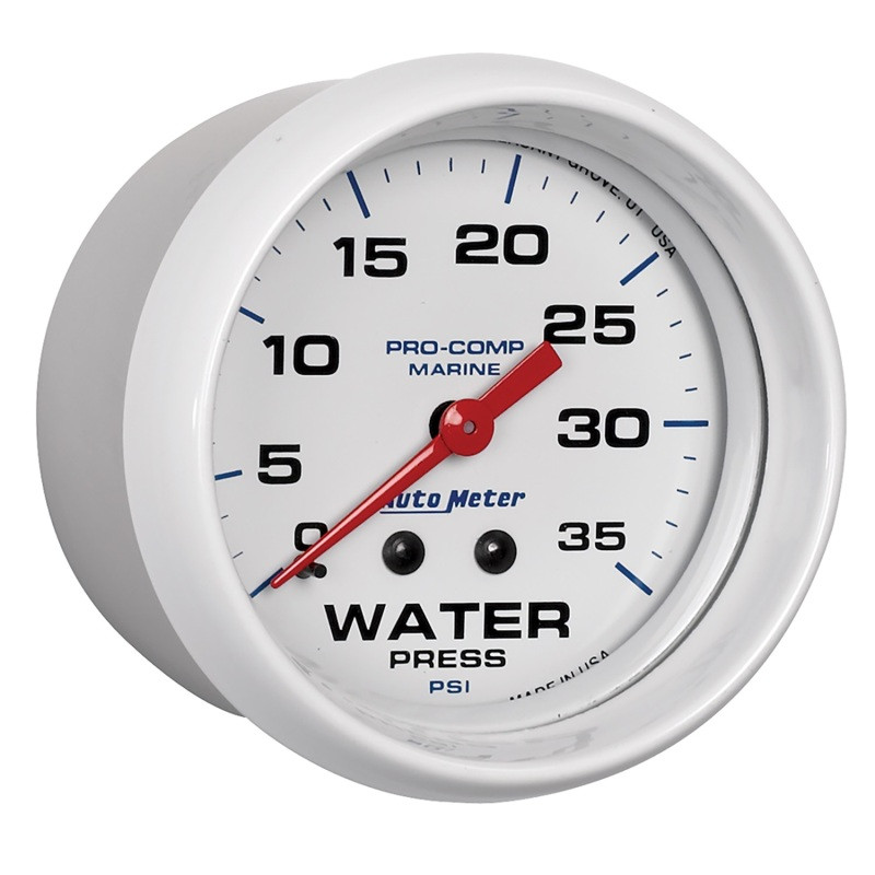 Autometer AutoGage 2-5/8in. / 35 PSI Mechanical Water Press Gauge - Marine White - 200773