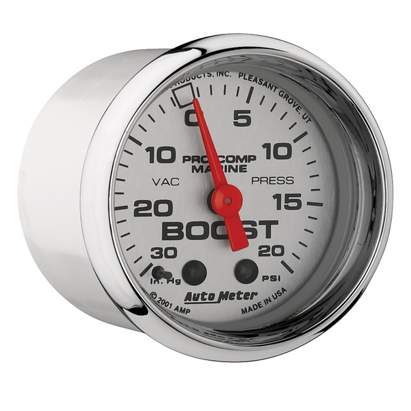 Autometer Marine Chrome Ultra-Lite 2-1/16in 0-30 HG / 0-20 PSI Vacuum / Boost Gauge - 200774-35