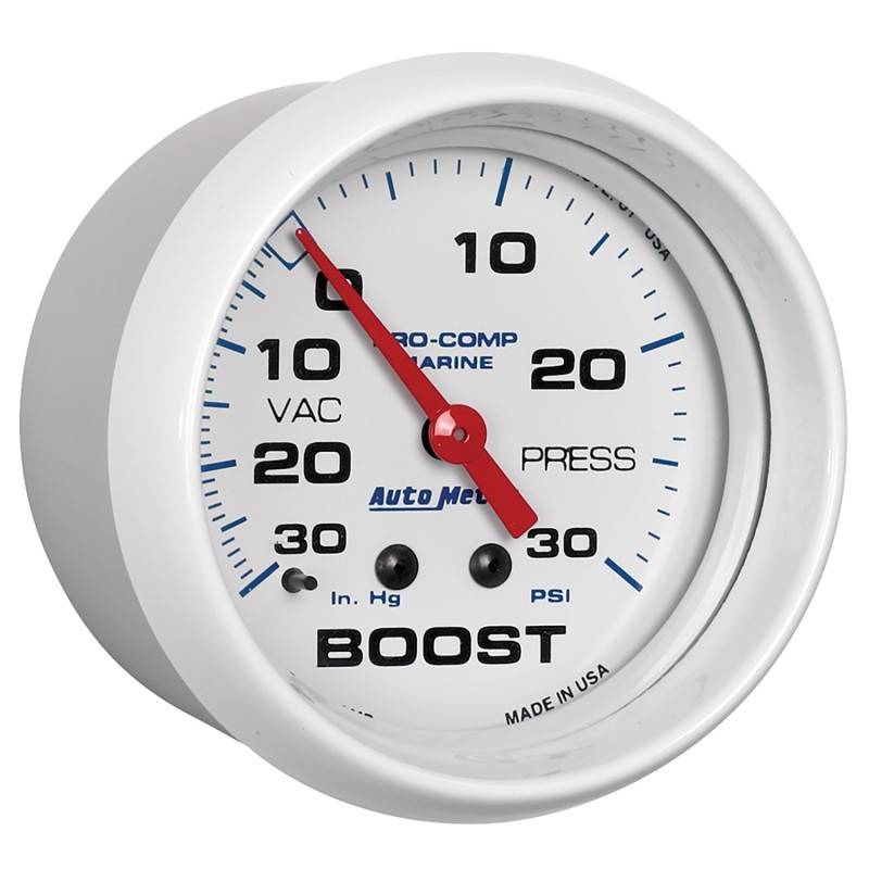 Autometer Marine White Gauge 2-5/8in Mechanical Vacuum/Boost Gauge 30INHG-30PSI - 200775