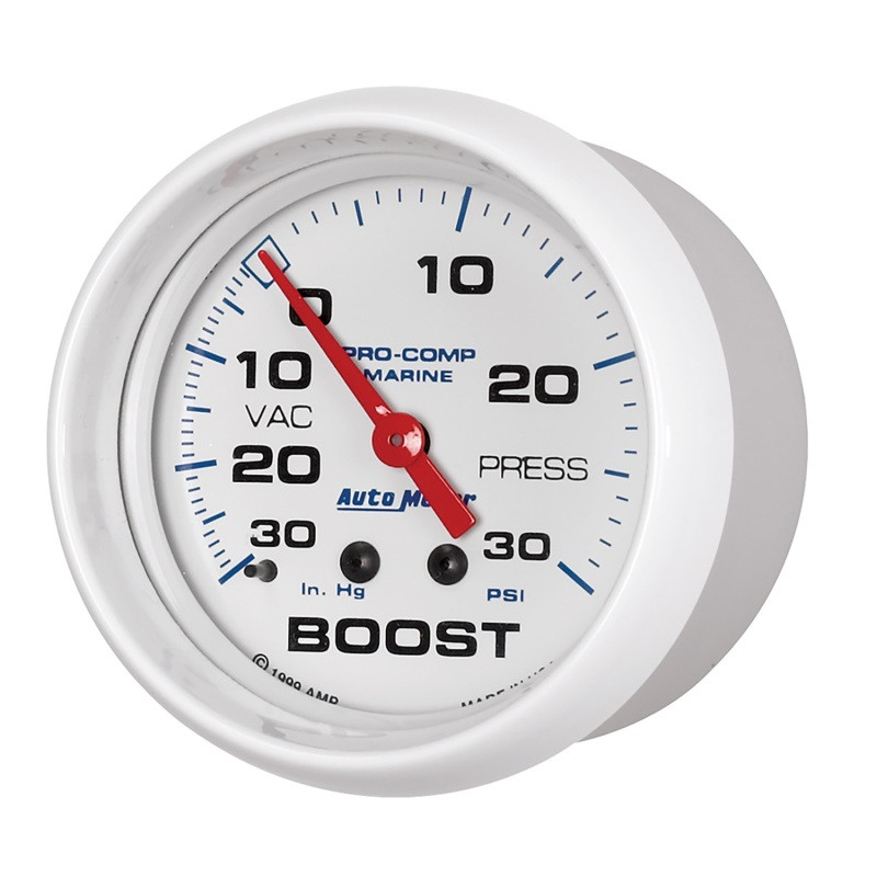 Autometer Marine White Gauge 2-5/8in Mechanical Vacuum/Boost Gauge 30INHG-30PSI - 200775