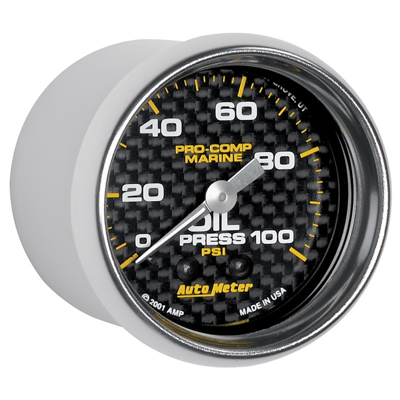 Autometer Marine Carbon Fiber Ultra-Lite 2-1/16in 100PSI Mechanical Oil Pressure Gauge - 200790-40