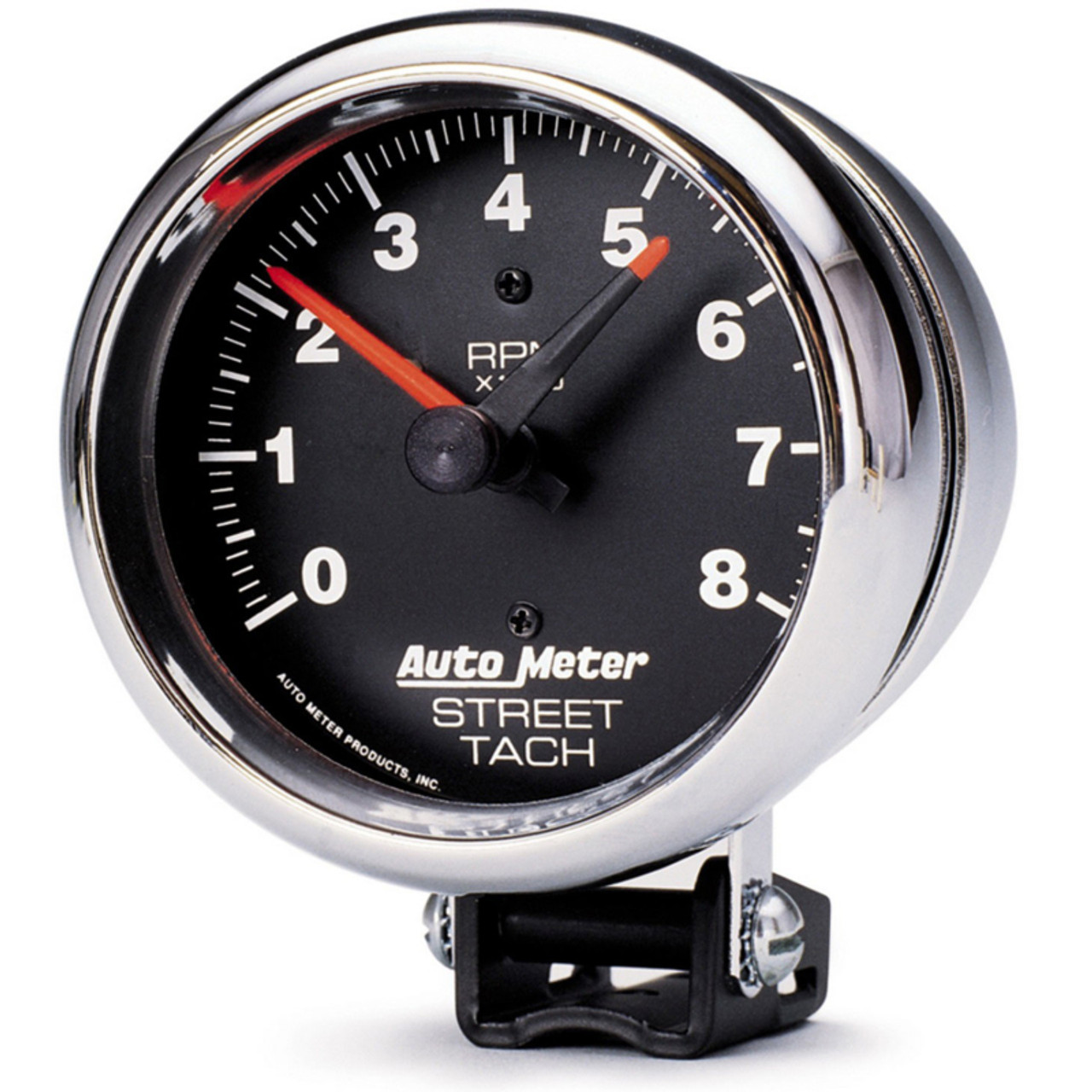 Autometer Traditional Chrome 3-3/4in 8k w/ Red Line Tachometer - 2895