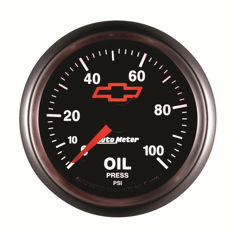 Autometer GM Bowtie Black 2-1/16in 0-100 PSI Oil Pressure - Stepper Motor - 3653-00406