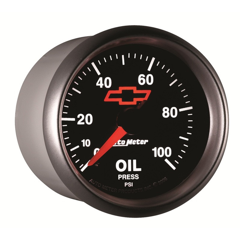 Autometer GM Bowtie Black 2-1/16in 0-100 PSI Oil Pressure - Stepper Motor - 3653-00406
