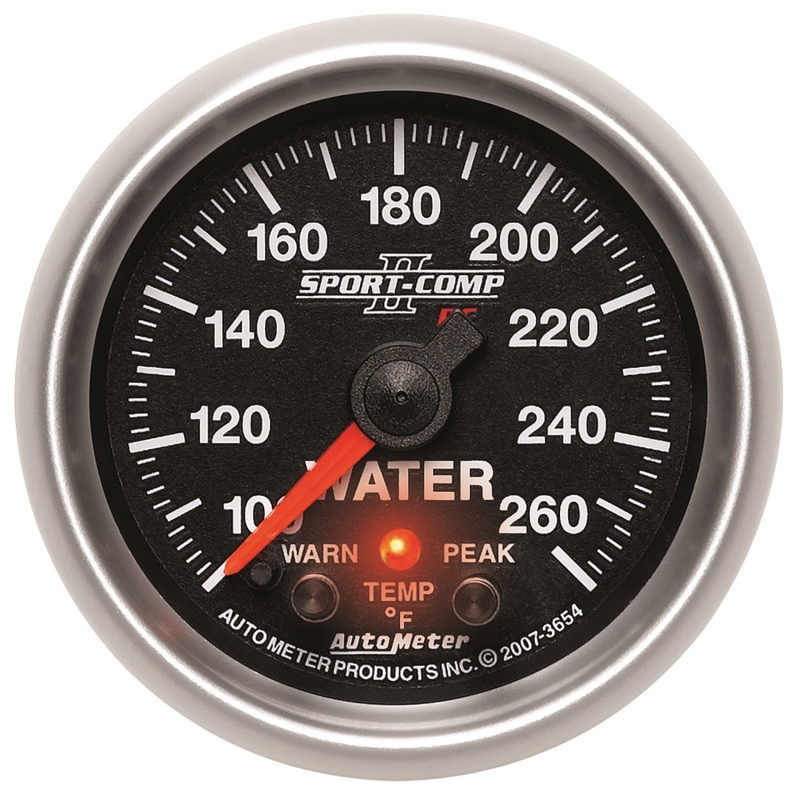 Autometer Sport-Comp II 52.4mm 100-260 Deg F Water Temp Peak & Warn w/ Electronic Control Gauge - 3654