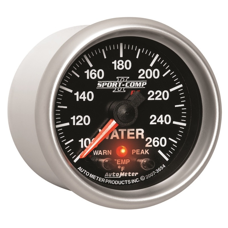 Autometer Sport-Comp II 52.4mm 100-260 Deg F Water Temp Peak & Warn w/ Electronic Control Gauge - 3654