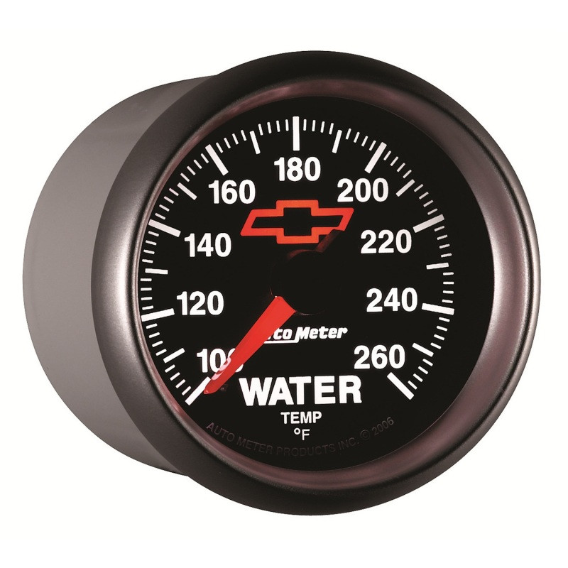 AutoMeter Gauge Water Temp 2-1/16in. 100-260 Deg. F Digital Stepper Motor Chevy Red Bowtie Black - 3655-00406