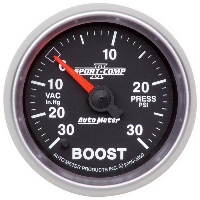 Autometer Sport-Comp II 52mm Full Sweep Electronic 30 In Hg-Vac/30 PSI Vacuum/Boost Gauge - 3659