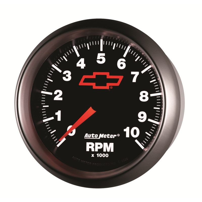 AutoMeter Gauge Tachometer 3-3/8in. 10K RPM In-Dash Chevy Red Bowtie Black - 3697-00406