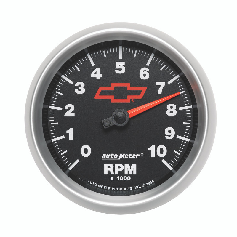 AutoMeter Gauge Tachometer 3-3/8in. 10K RPM In-Dash Chevy Red Bowtie Black - 3697-00406