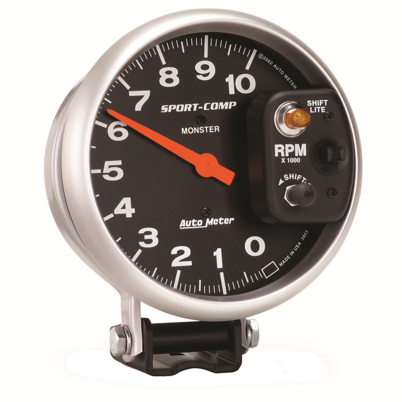 Autometer Sport-Comp 5 inch 10,000 RPM Pedestal Mount Tachometer (Shift-Lite on Control Shield) - 3903