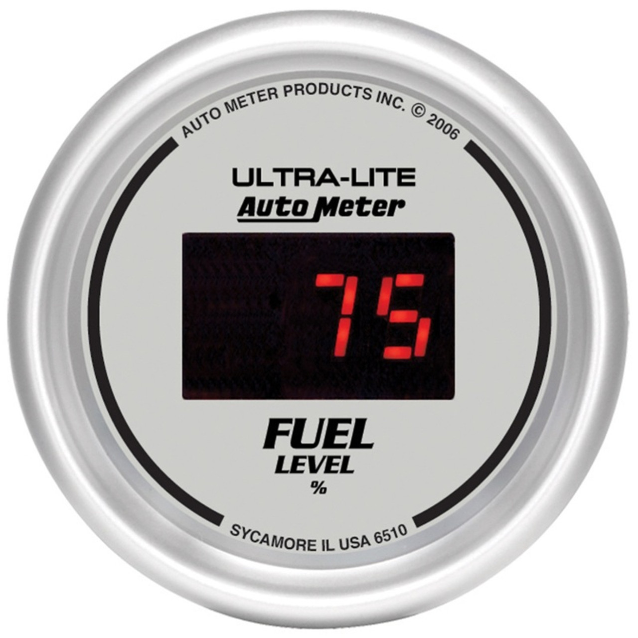 Autometer Ultra-Lite Digital 2-1/16in 0-280 OHM Silver Dial w/ Red LED Programmable Fuel Level Gage - 6510