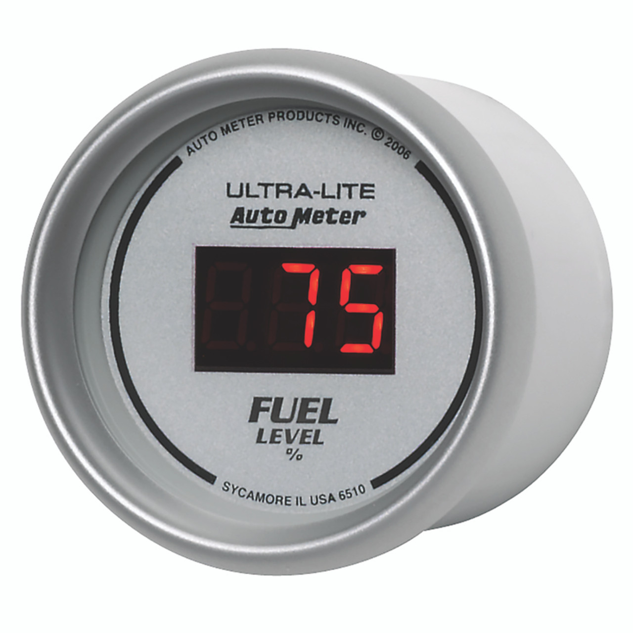 Autometer Ultra-Lite Digital 2-1/16in 0-280 OHM Silver Dial w/ Red LED Programmable Fuel Level Gage - 6510