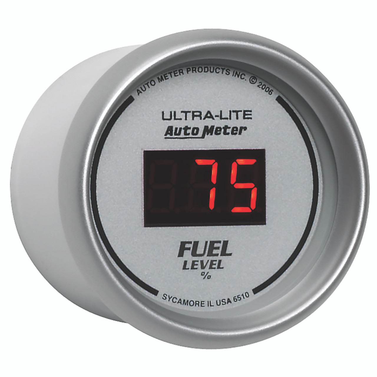 Autometer Ultra-Lite Digital 2-1/16in 0-280 OHM Silver Dial w/ Red LED Programmable Fuel Level Gage - 6510