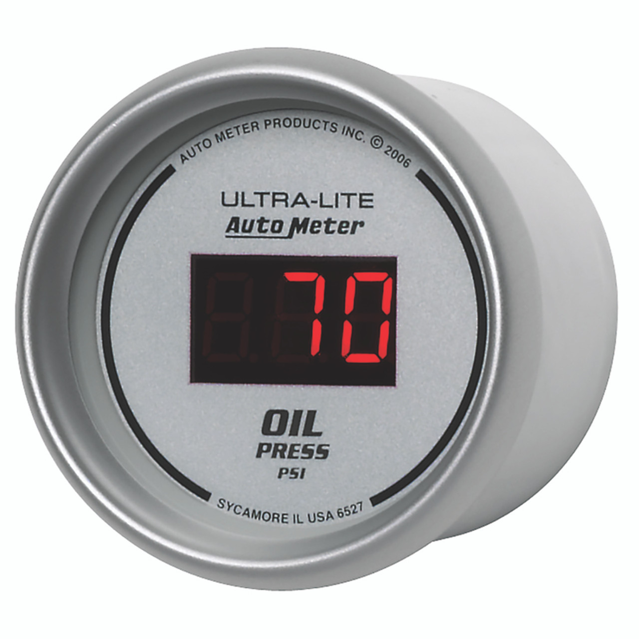Autometer Ultra-Lite 2-1/16in 100PSI Silver Dial Digital Oil Pressure Gauge w/ Red LED - 6527