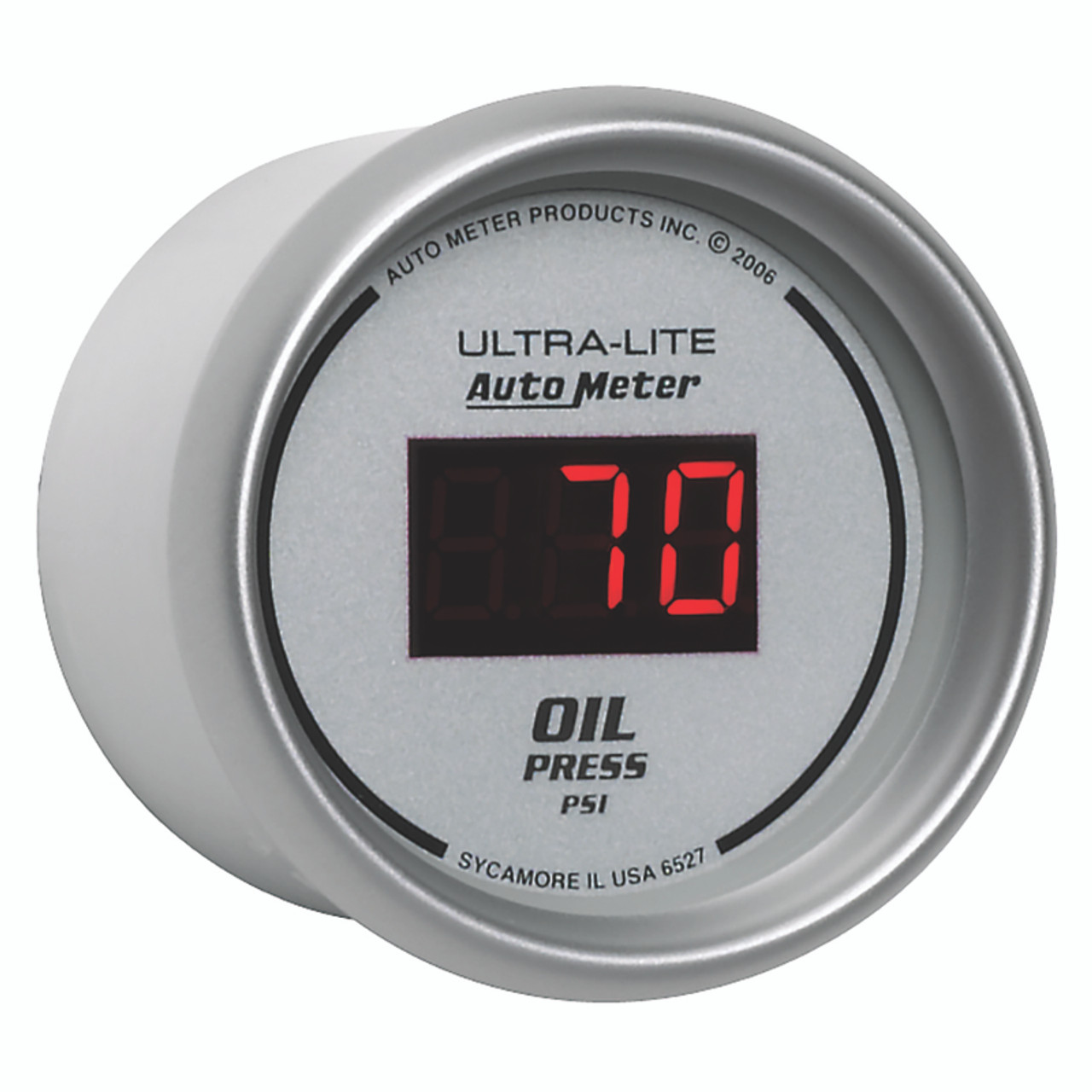 Autometer Ultra-Lite 2-1/16in 100PSI Silver Dial Digital Oil Pressure Gauge w/ Red LED - 6527