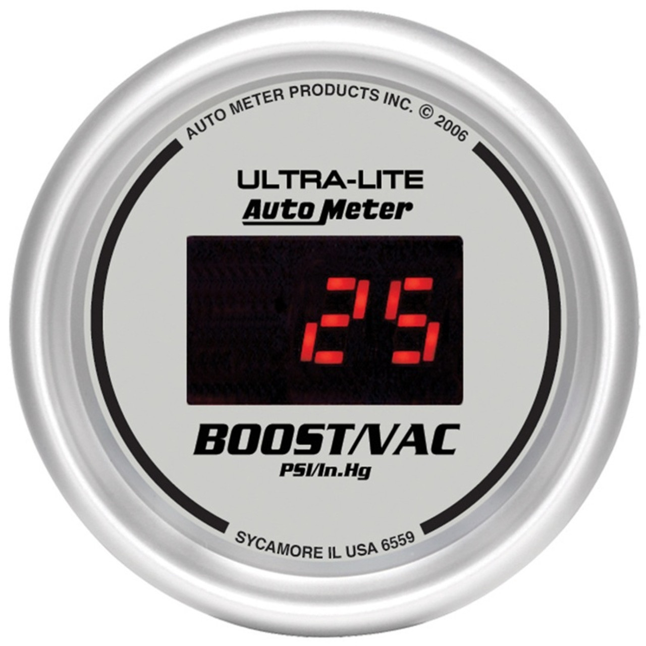 Autometer Ultra-Lite 2-1/16in 30INHG-30PSI Digital Silver Dial Vacuum/Boost Gauge w/ Red Led - 6559