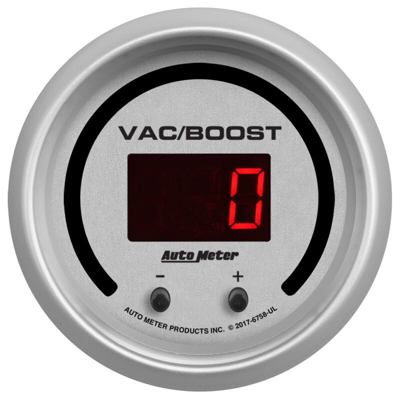 Autometer 52.4mm Silver Switchable 0-1600 PSI/0-110 BAR Vacuum/Boost Ultra-Lite Elite Digital Gauge - 6758-UL