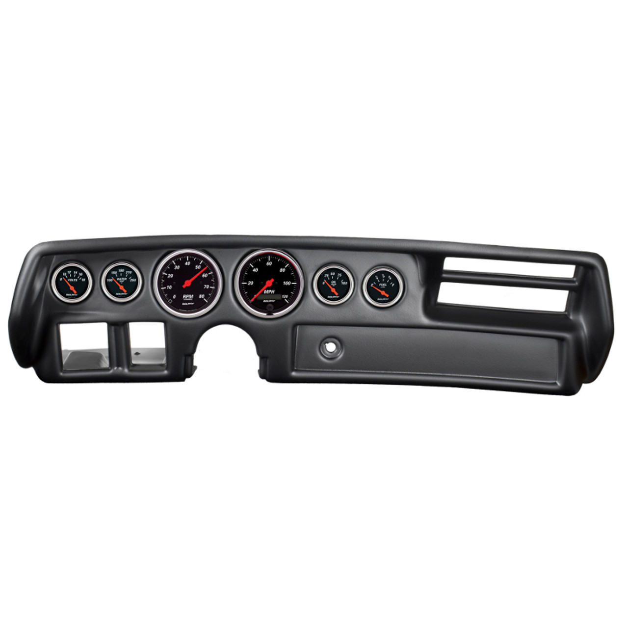 Autometer Designer Black 70-72 Chevelle/ El Camino/ Malibu Dash Kit 6pc Tach/MPH/Fuel/Oil/WTMP/Volt - 7026-DB