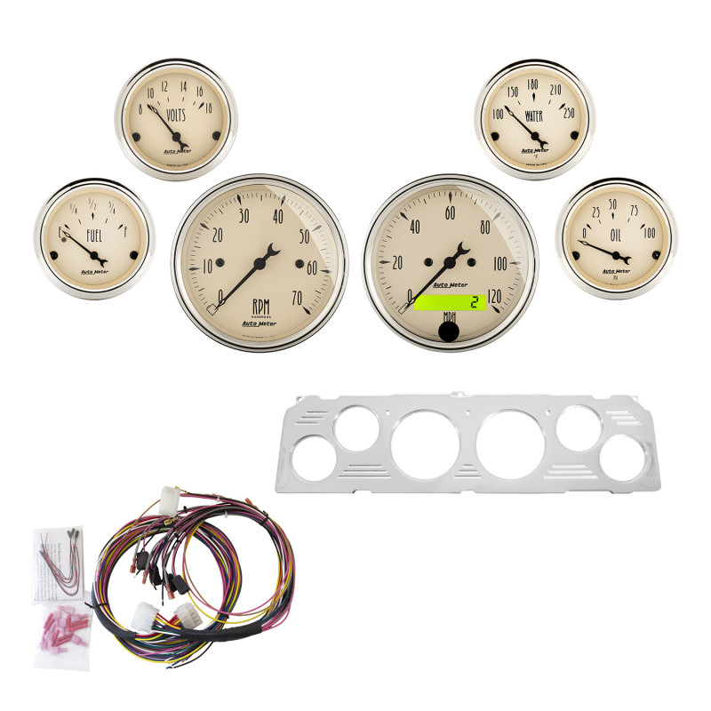Autometer 6 Gauges Direct-Fit Dash Kit 64-66 Chevy - Antique Beige - 7043-AB