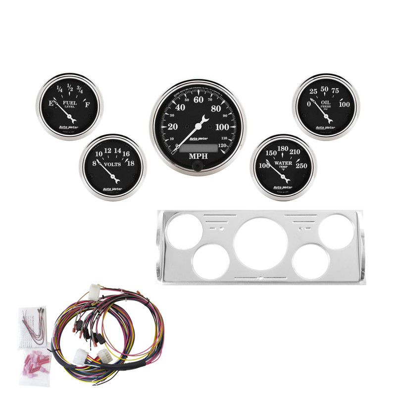 Autometer 40-46 Chevrolet Truck 5 Gauge Dash Kit (MPH/FUEL/OILP/WTMP/BAT) - Old Tyme Black - 7057-OTB