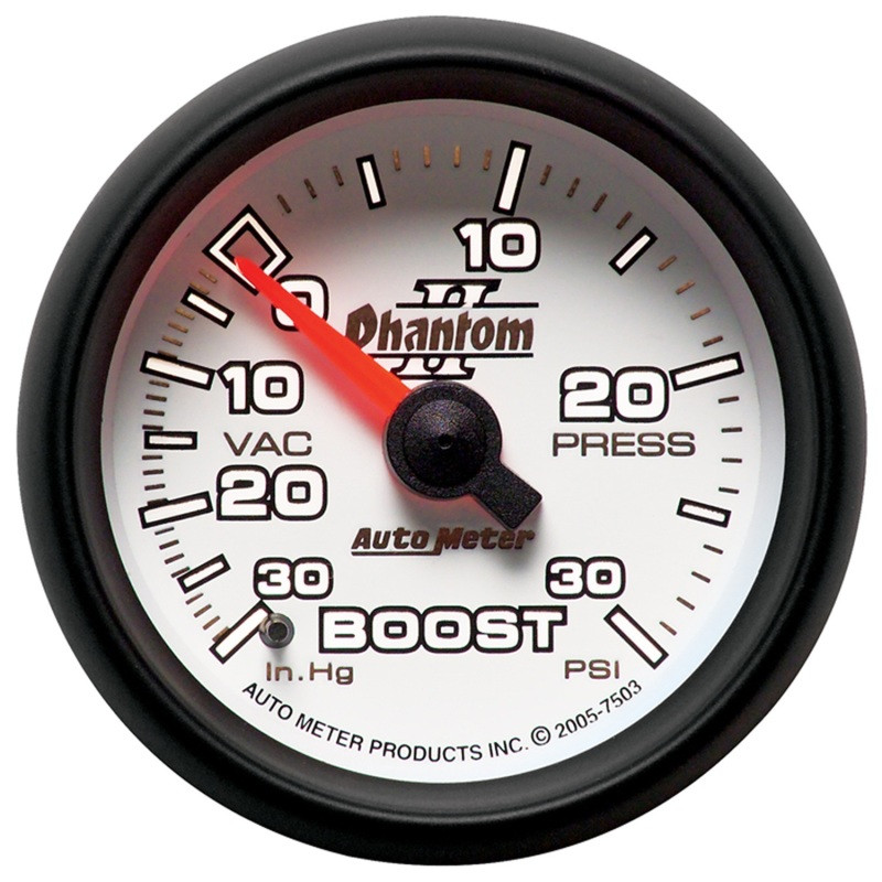 Autometer Phantom II 52.4mm Mechanical Vacuum / Boost Gauge 30 In. HG/30 PSI - 7503