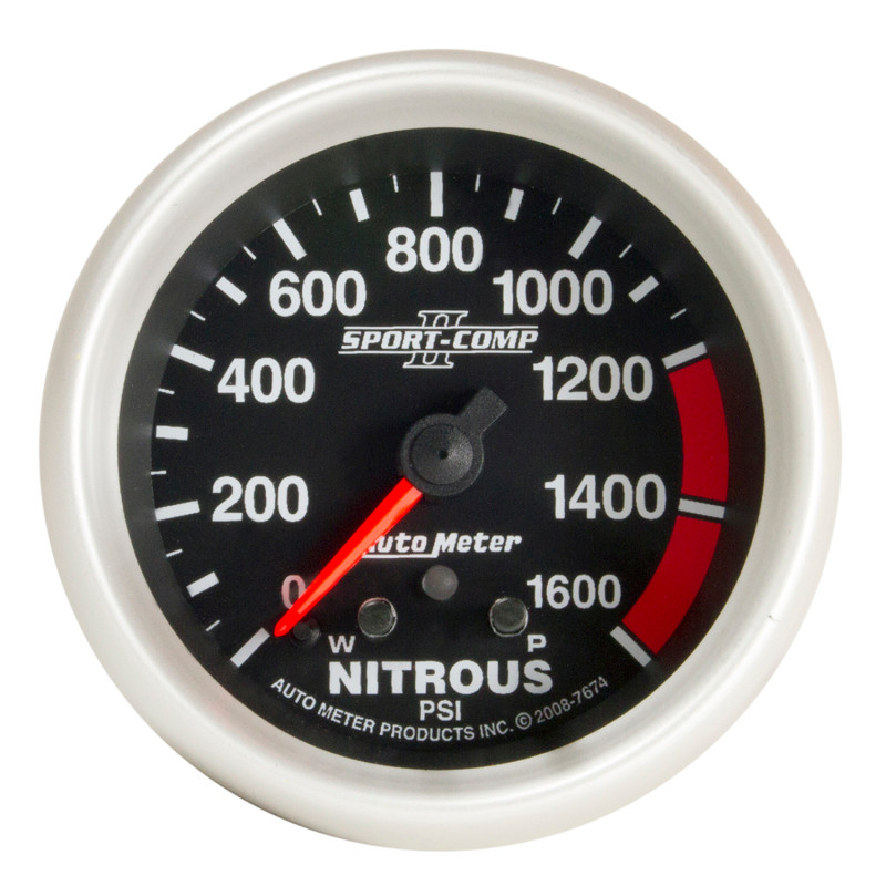 Autometer Sport-Comp II Pro Control 2-5/8in 1600 PSI Nitrous Pressure Gauge w/ Peak and Warn - 7674
