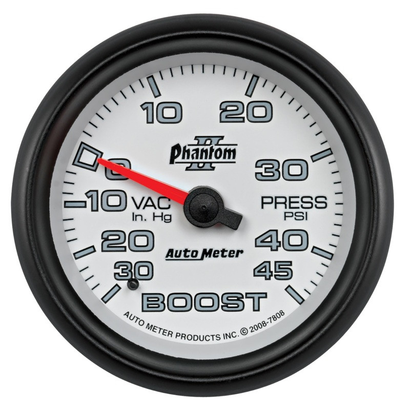 Autometer Phantom II 2-5/8in 30INHG-45PSI Phantom Mechanical Boost/Vacuum Gauge - 7808