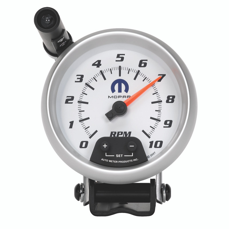 AutoMeter Gauge Tachometer 3-3/4in. 10K RPM Pedestal W/ Ext. Quick-Lite White Mopar - 880037
