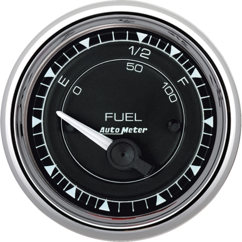 AutoMeter Chrono 2-1/16in 73E-10F Ohm Electric Fuel Level Gauge - Chrome - 9715 Photo - Primary