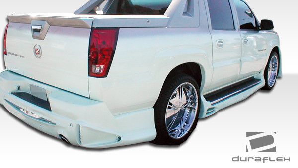 2002-2006 Cadillac Escalade EXT Duraflex Platinum Rear Bumper Cover - 1 Piece / Vehicle Year Make Model Trim - 2002-2006-Cadillac Escalade ALL / Product Type - Rear Bumper / Style Name -Platinum / Kit Material - FRP (Fiberglass Reinforced Plastics) / Notes - Note: platinum rear bumper is designed for base model escalades. esv models will require modification to the rear bumper for proper fitment.