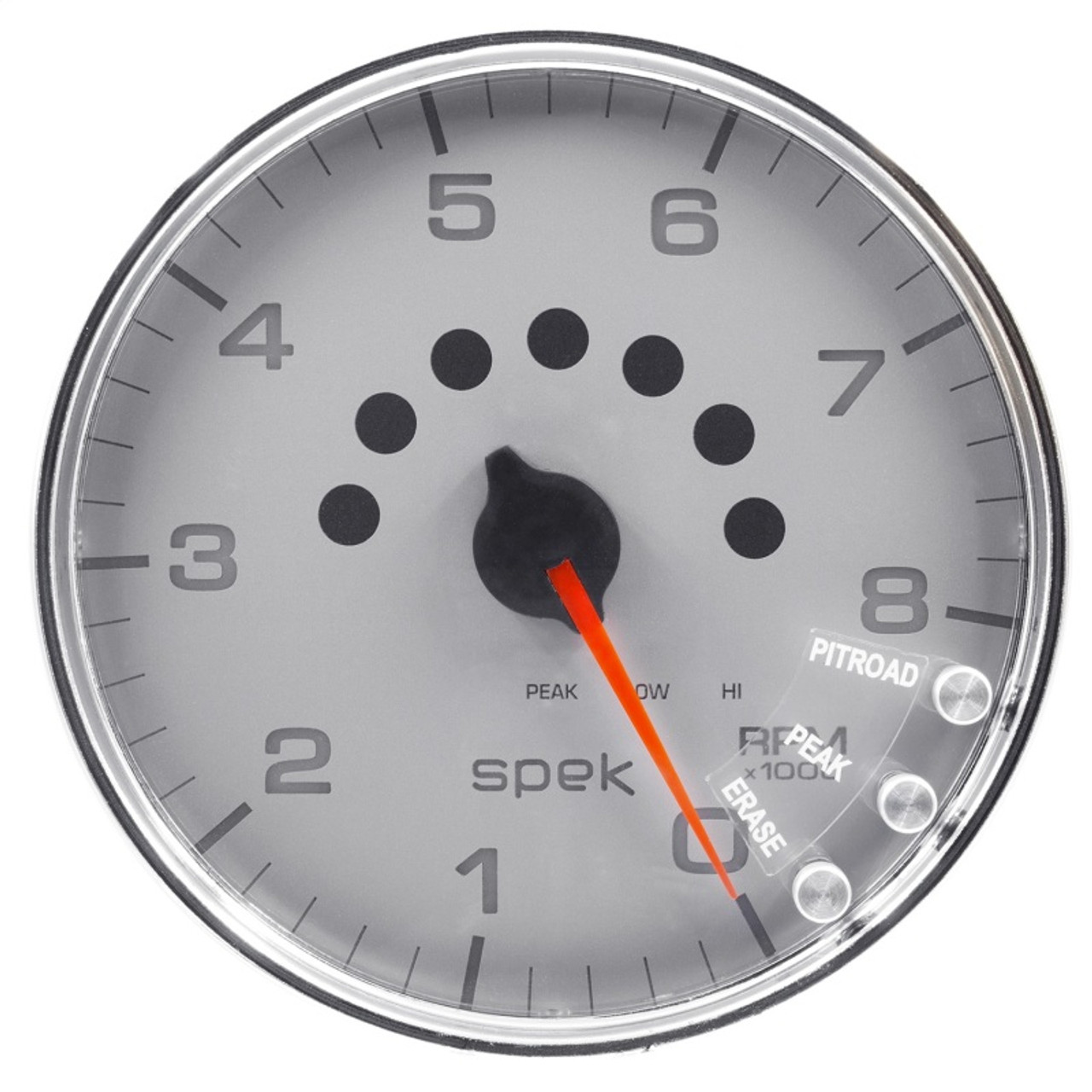 Autometer Spek-Pro Gauge Tachometer 5in 8K Rpm W/Shift Light & Peak Mem Silver/Chrome - P23821