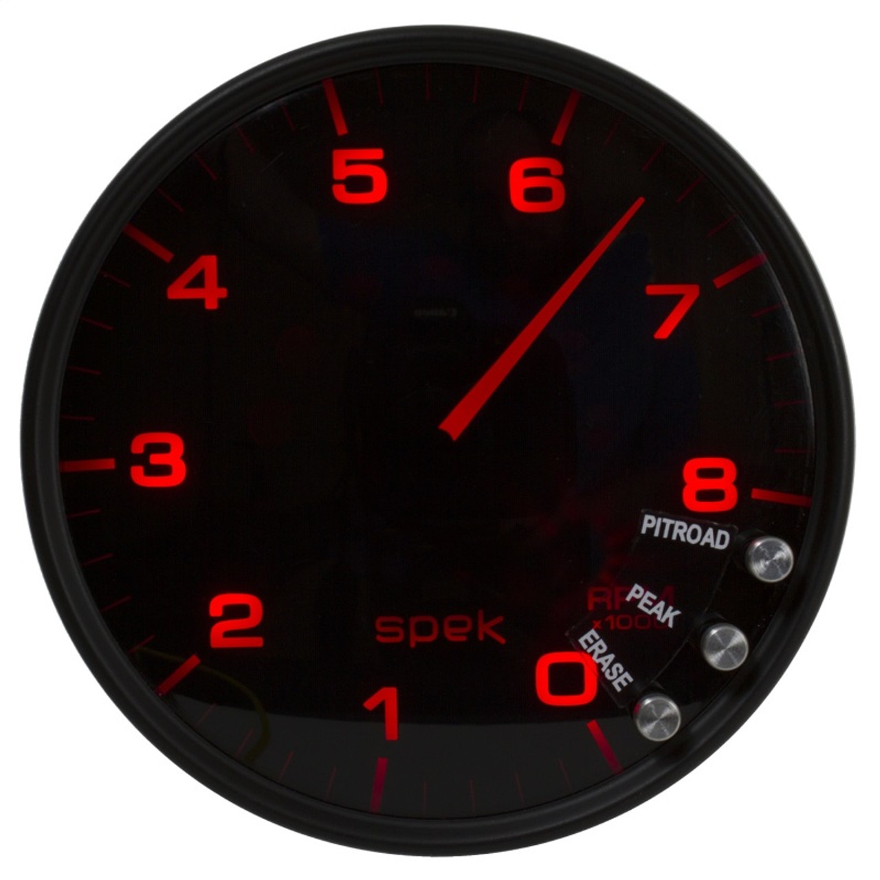 Autometer Spek-Pro Gauge Tachometer 5in 8K Rpm W/Shift Light & Peak Mem Black/Smoke/Black - P23852