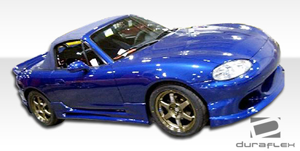 1999-2000 Mazda Miata Duraflex Bomber Front Bumper Cover - 1 Piece / Vehicle Year Make Model Trim - 1999-2000-Mazda Miata ALL / Product Type - Front Bumper / Style Name -Bomber / Kit Material - FRP (Fiberglass Reinforced Plastics) / Notes - Note: for 98-00 miata, 01-05 medels will require modification to headlight area for proper fit.