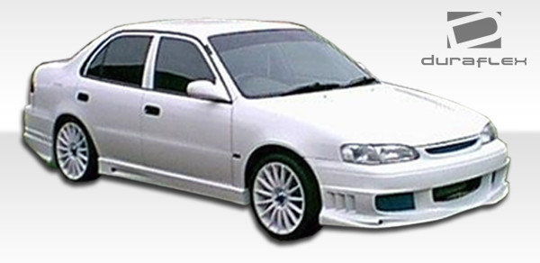 1993-2002 Toyota Corolla Geo Prizm Duraflex Bomber Side Skirts Rocker Panels - 2 Piece / Vehicle Year Make Model Trim - 1993-2002-Toyota Corolla ALL / Product Type - Sideskirts / Style Name -Bomber / Kit Material - FRP (Fiberglass Reinforced Plastics) / Notes - Note: this kit is designed for toyota corolla models. geo prizm models will require slight modifications.