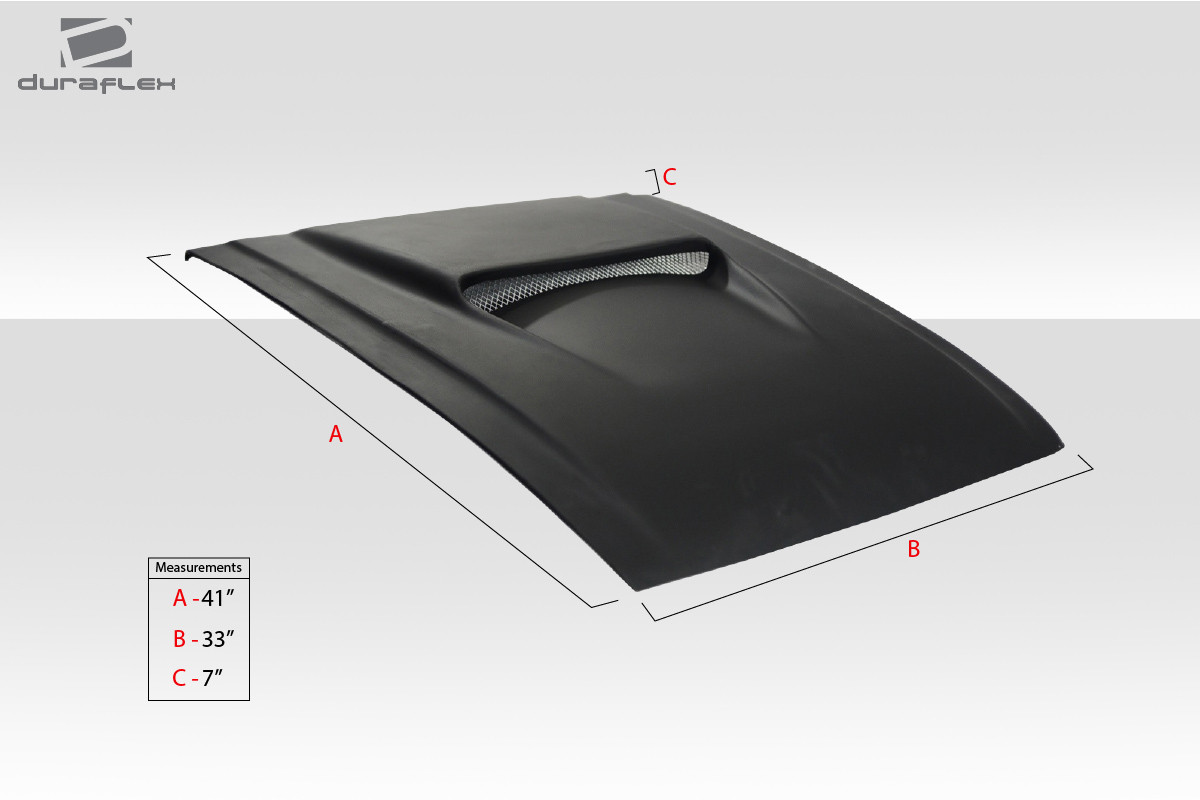 Universal Duraflex Spyder 2 Hood Scoop - 1 Piece / Vehicle Year Make Model Trim - --  ALL / Product Type - Scoop / Style Name -\Universal / Kit Material - FRP (Fiberglass Reinforced Plastics) / Notes - Note: 41.75" front to back 31.75" side to side at back 24.75" from side to side at front 2.5" scoop opening